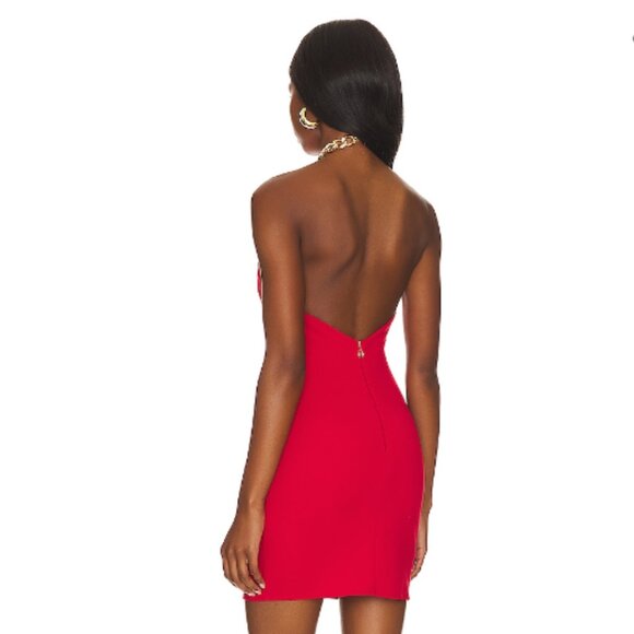 (NEW) REVOLVE Red Halter Mini Dress w/ Gold Detailing - Picture 2 of 8
